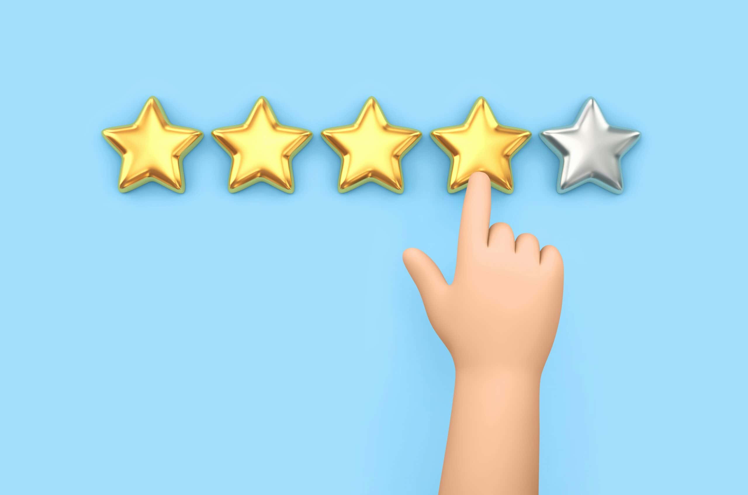 Finger pointing at stars as if it were a review
