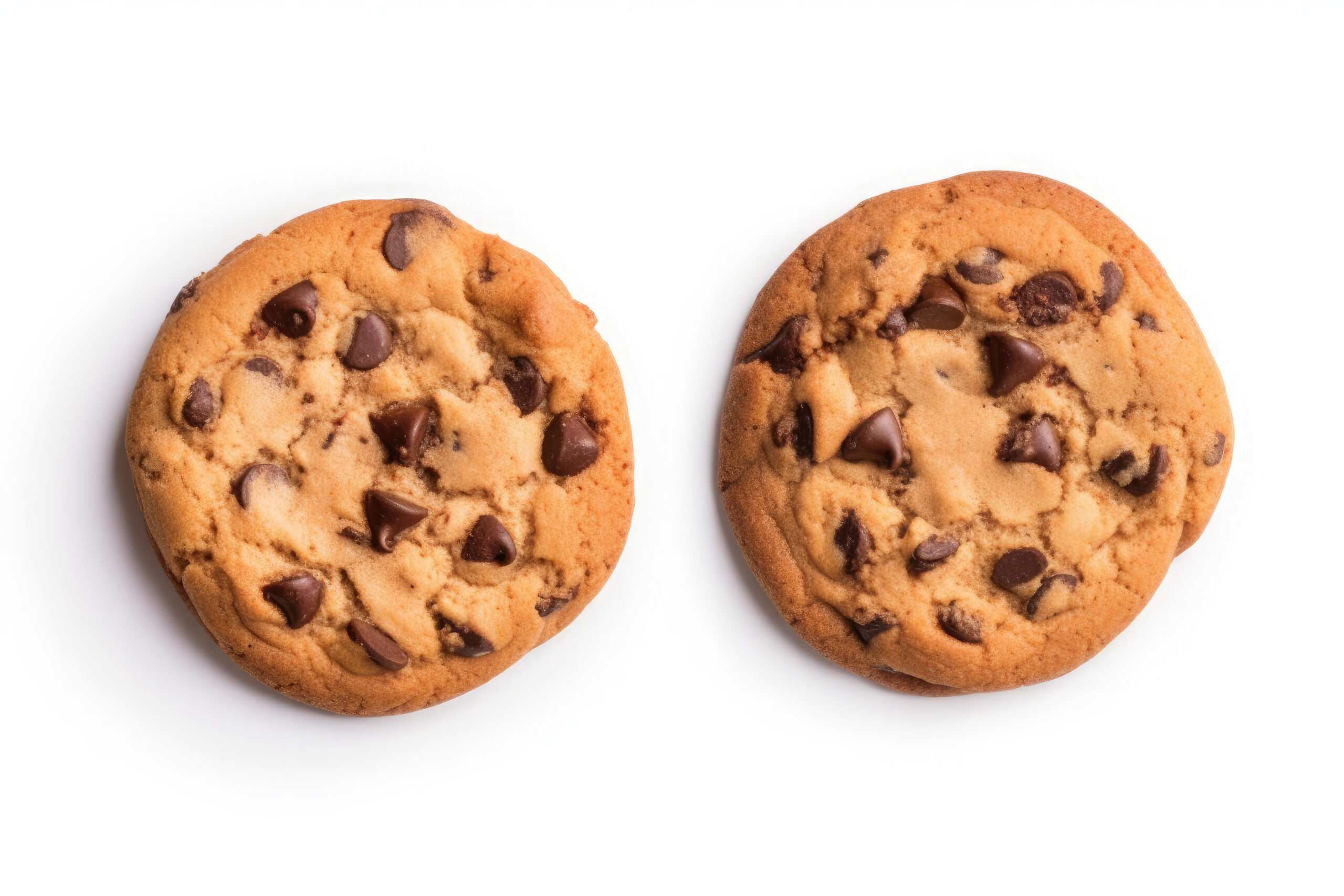 A pair of chocolate chip cookies